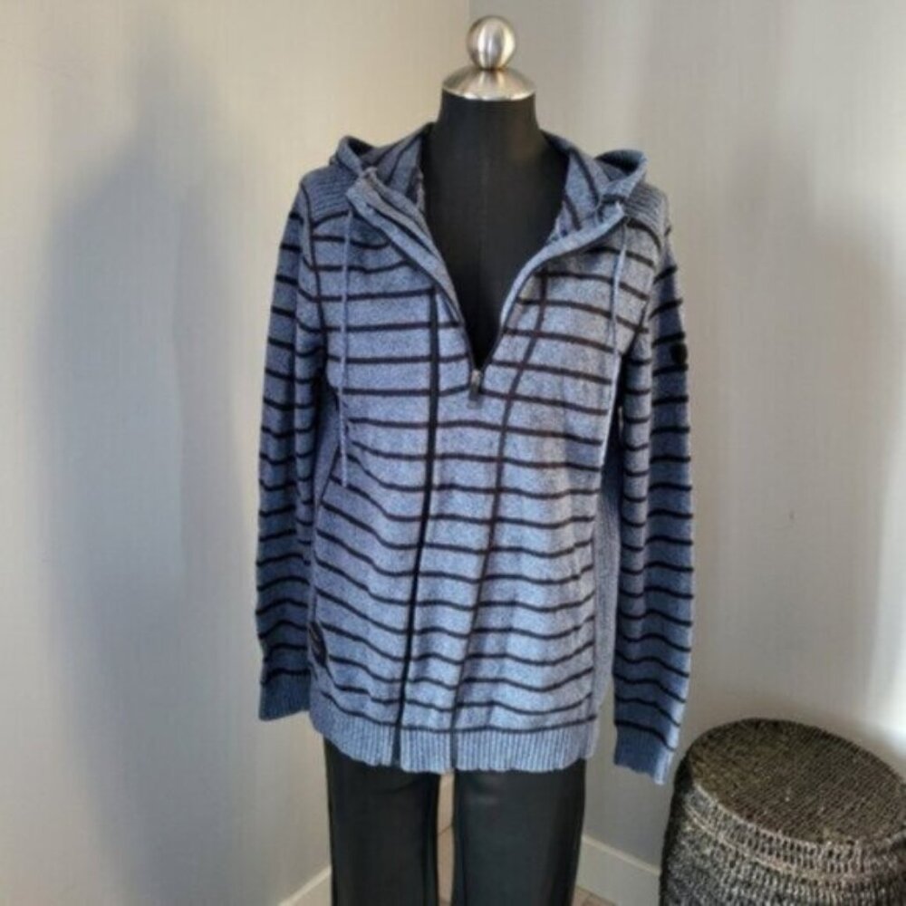 Point Zero Cotton Blue Stripe Hoodie Sz Medium